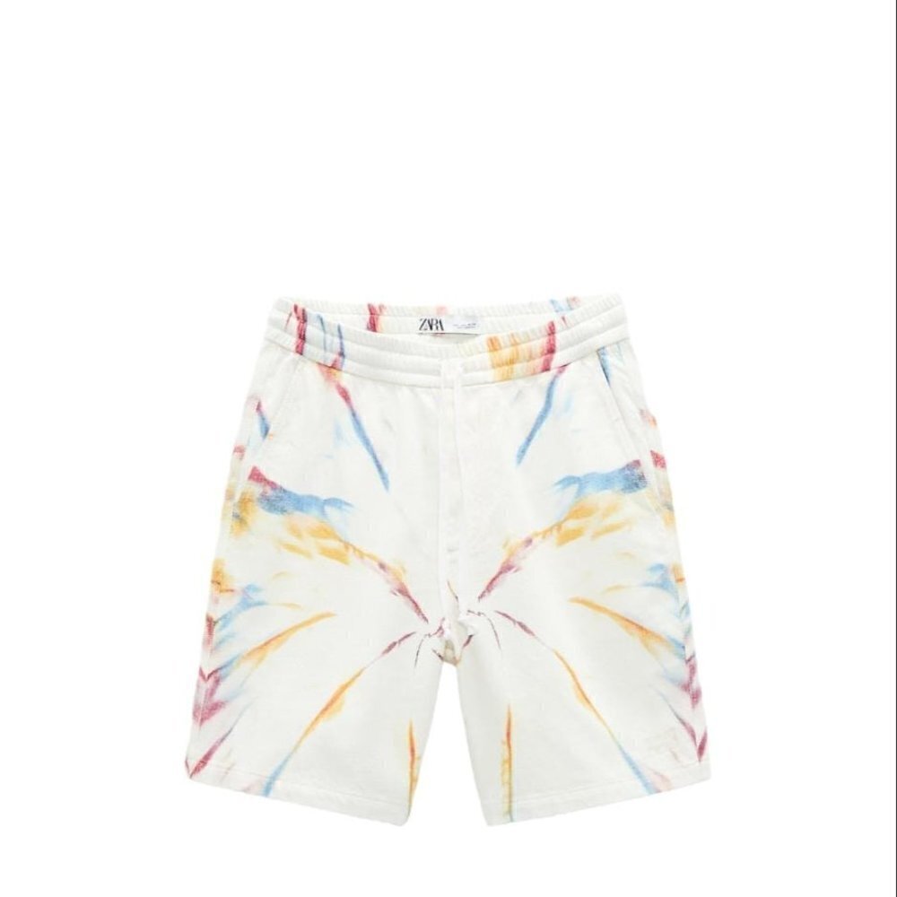 ZARA TIE-DYE PRINT SHORTS WHITE SIZE M 6917/303/255